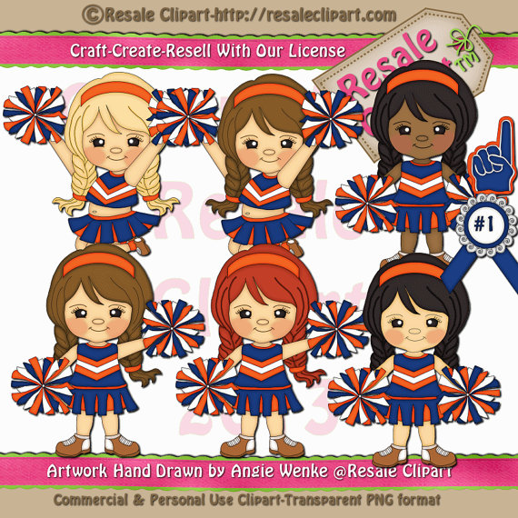 Cheerleader Blue And Orange Clipart 2  Immediate Download Clipart 