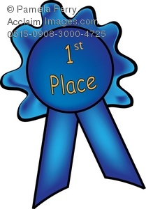 Clip Art Illustration Of A First Place Blue Ribbon   Acclaim Stock