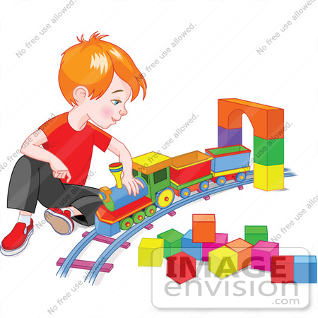 Free  Rf  Clip Art Illustration Of A Red Haired Boy Playing With A Toy