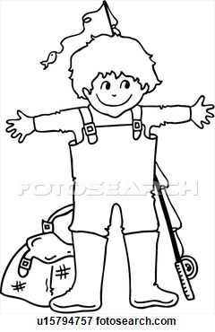 Happy Kid Reel Rod Youth People View Large Clip Art Graphic