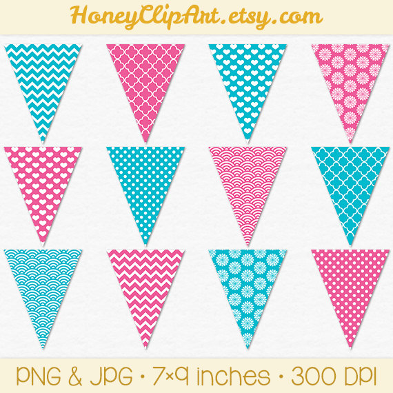 Hot Pink And Turquoise Bunting Clip Art Pink And Blue Flag Printable