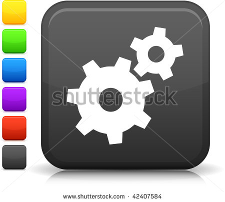 Machine Gear Icon On Square Internet Button Six Color Options Included