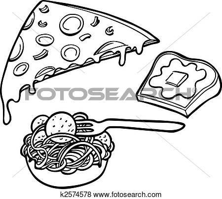 Pasta Pizza Garlic Bread Line Art View Large Clip Art Graphic