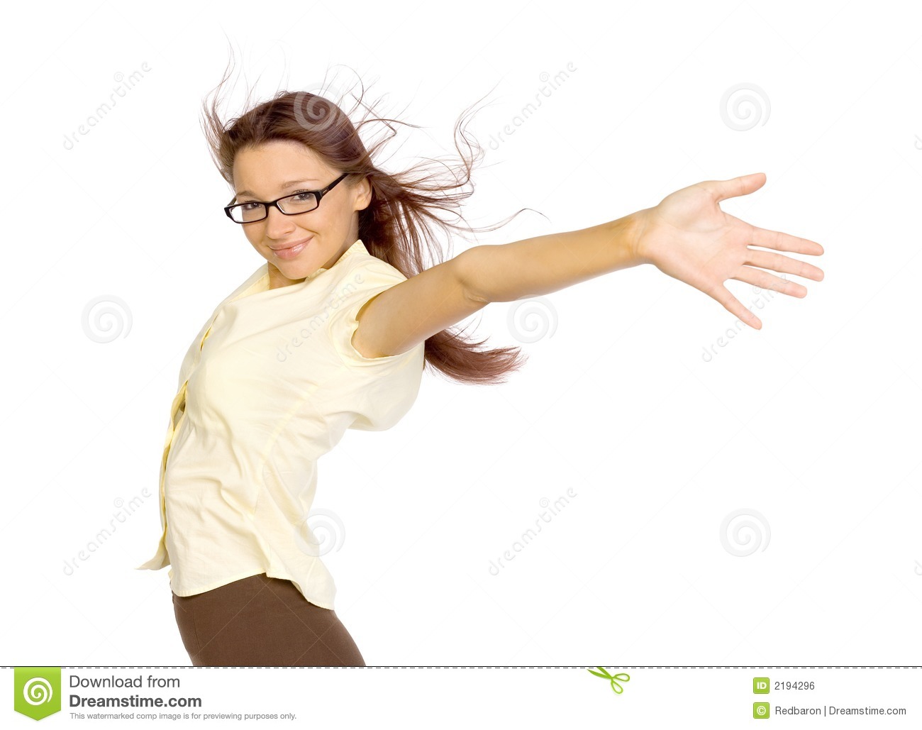 Woman Standing In The Strong Wind  Her Arms Stretched Up  She S