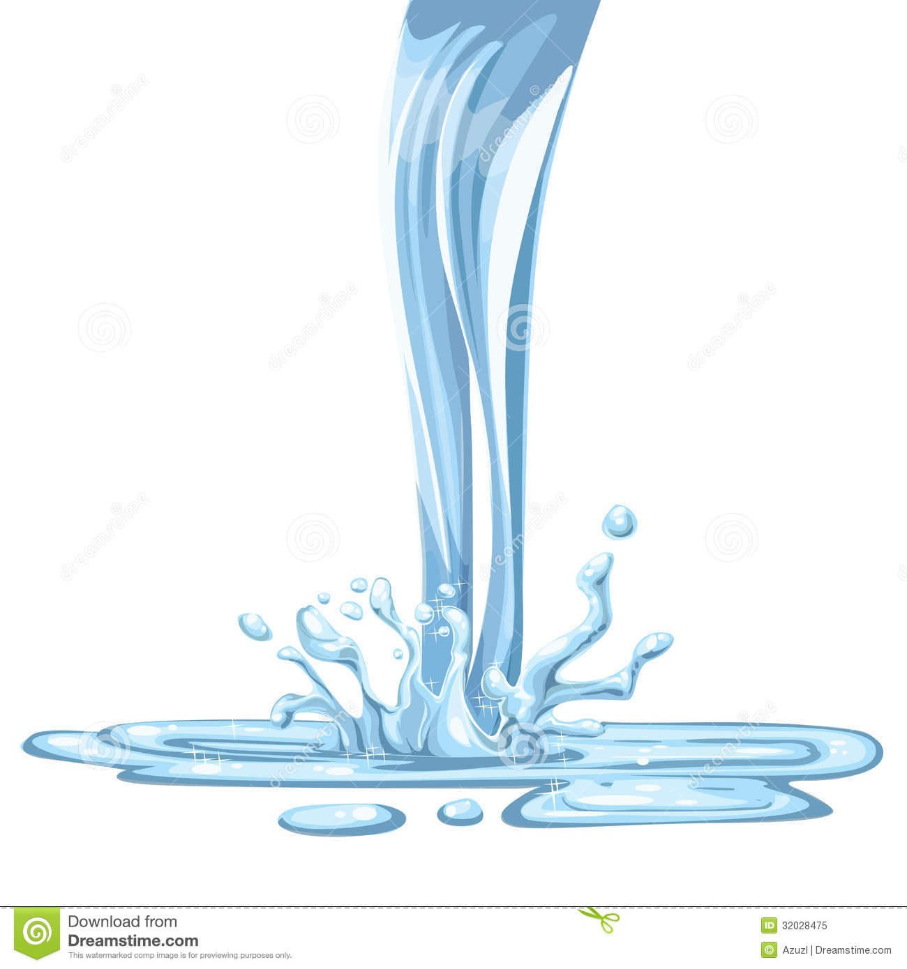 Vector Draw Flowing Water And Spray Isolated On White Background