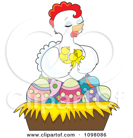 Clipart Loving White Hen Holding Her Chicks In A Nest Of Easter Eggs
