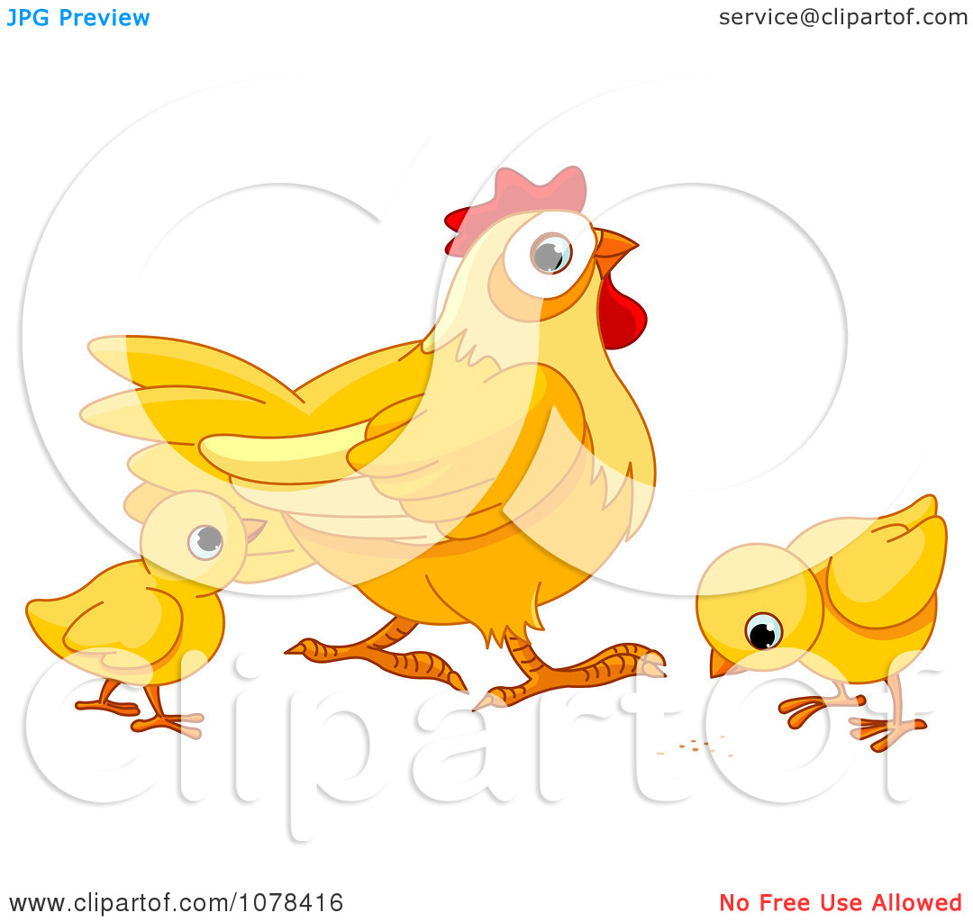 Clipart Yellow Hen And Two Chicks   Royalty Free Vector Illustration