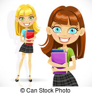 Cute Student Girl With Books Stock Illustrations
