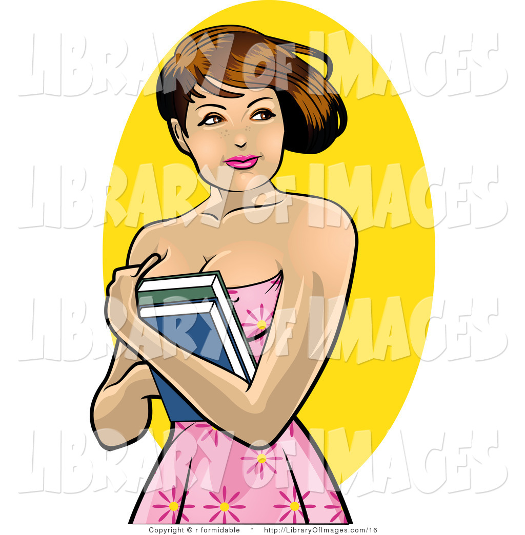 Larger Preview  Clip Art Of A Pretty Brunette College Girl Holding Her