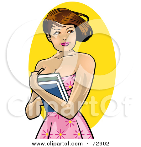 Pretty Brunette College Woman Holding Her Books To Her Chest    By R