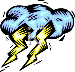 Clipart Image Of Two Bolts Of Lightning In A Cloud