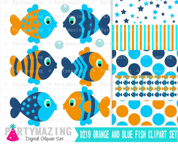 Fish Clipart Set Blue And Orange Under The Sea Fish Clipart Set And