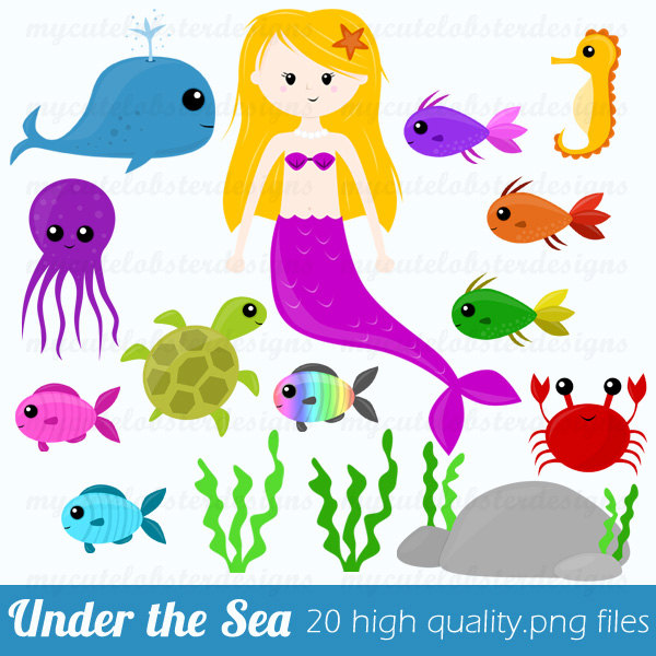 Mermaid Clip Art   Under The Sea   Fish Octopus Crab Great For
