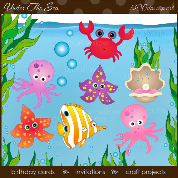 Under The Sea   Clip Art Plus Watery Background   Sea Weed Border  On