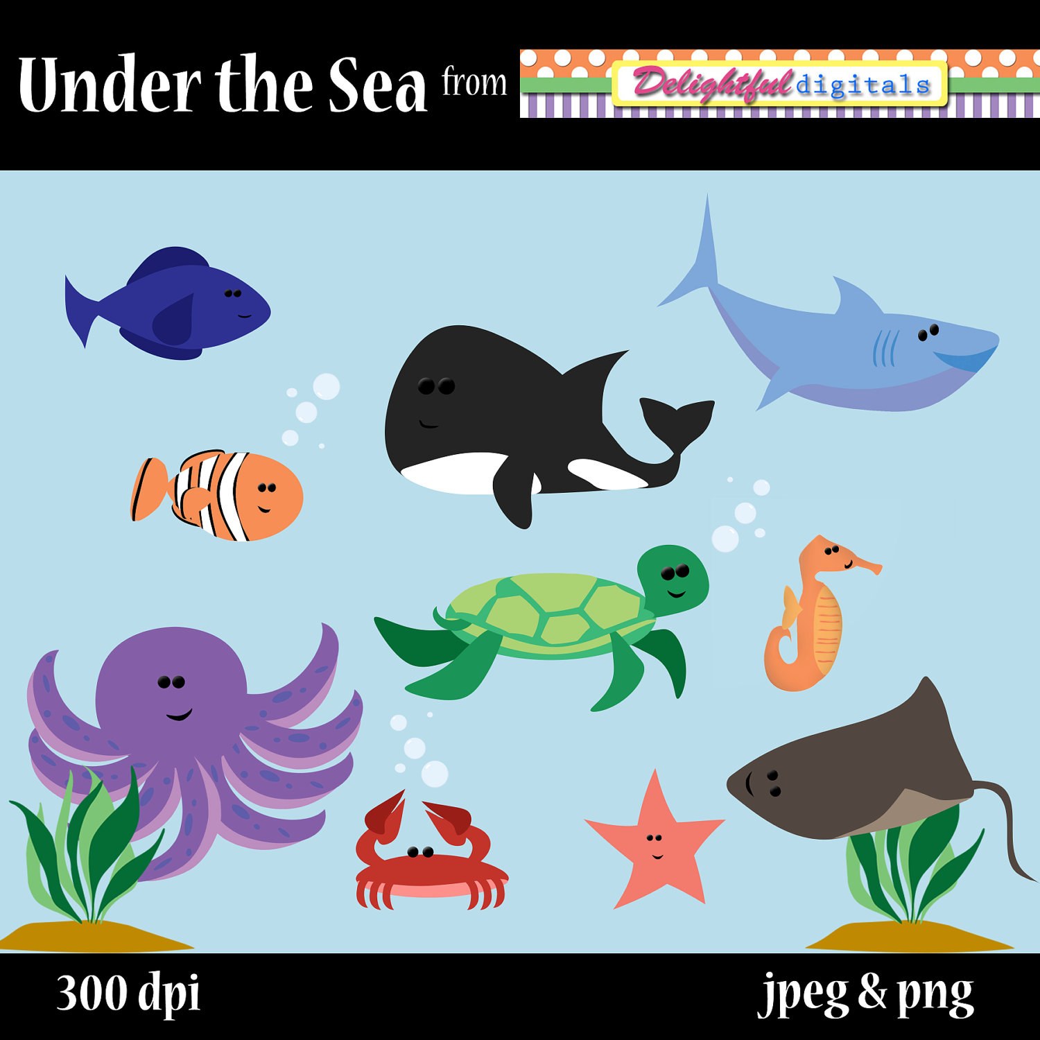 Under The Sea Clipart Set 12 300 Dpi Fish By Delightfuldigitals
