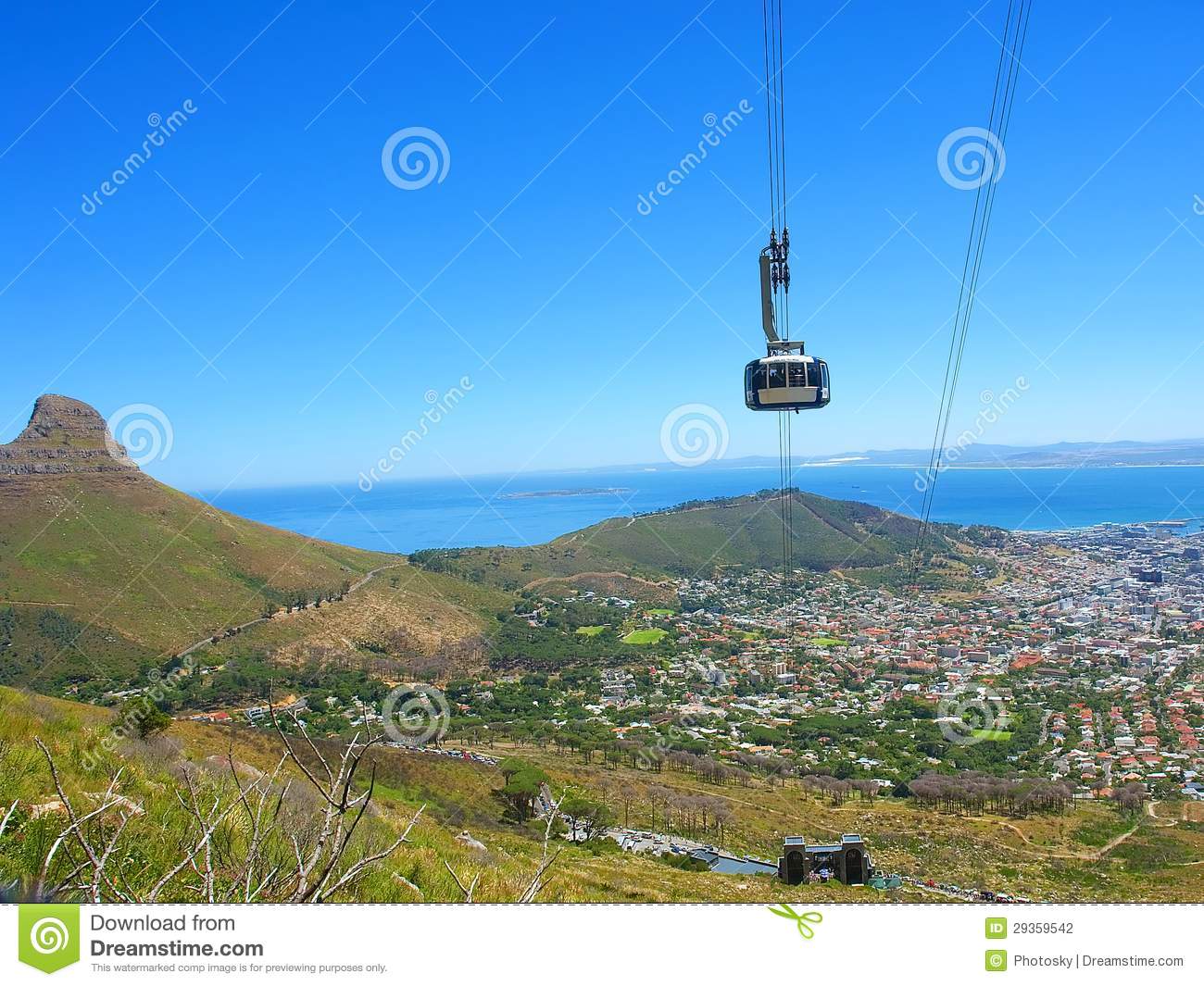 Bird Eye View At Cable Car Cabin And Cape Town And Lion S Peak From