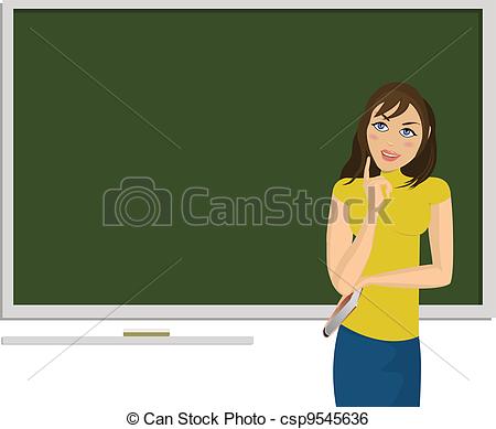 Clip Art Vector Of Teacher With Blackboard   Girl With Blackboard