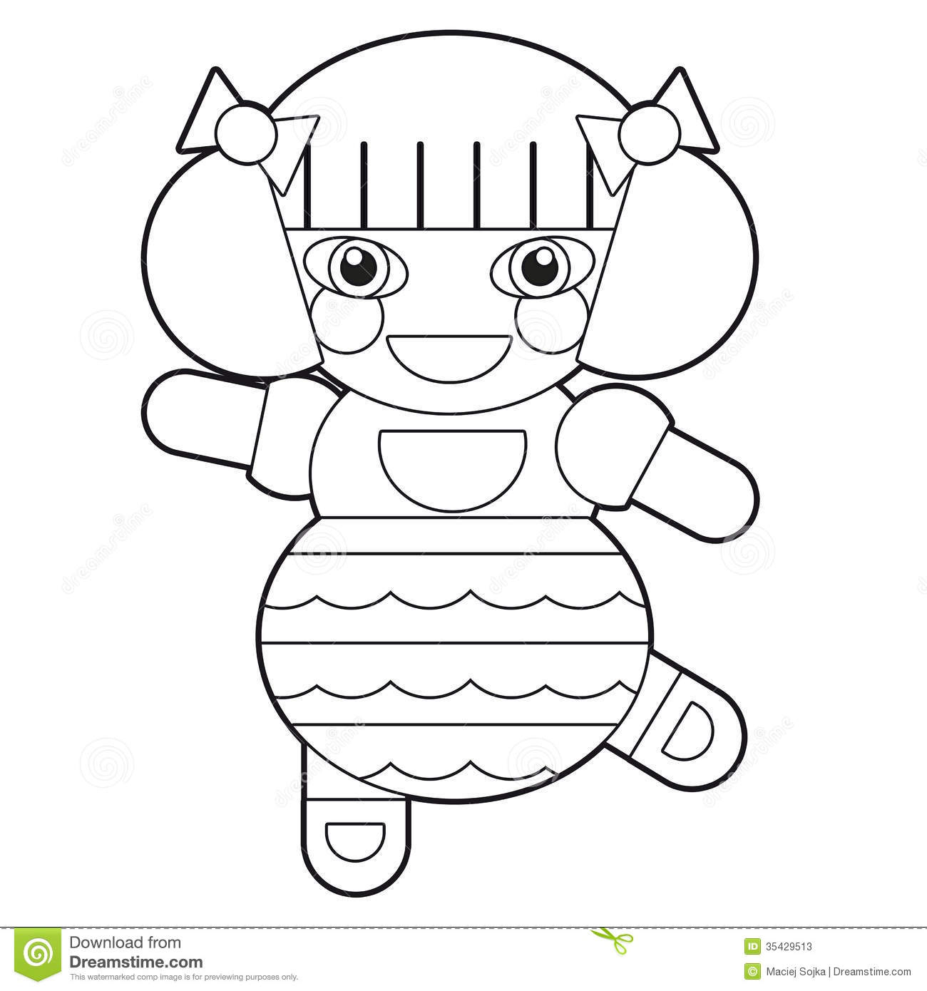 Cartoon Girl   Doll   Coloring Page   Illustration For The Children