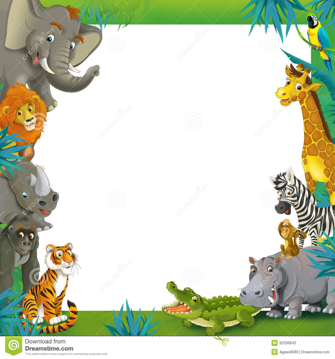 Cartoon Safari   Jungle   Frame Border Template   Illustration For
