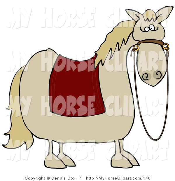 Clip Art Of A Spooked Tan Horse With A Red Blanket Over Its Back And