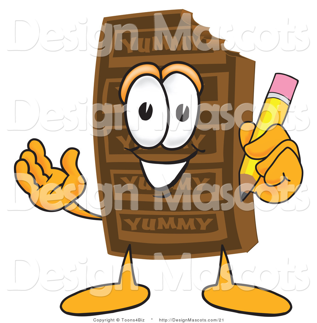 Clipart Of A Chocolate Candy Bar Mascot With A Pencil   Royalty Free