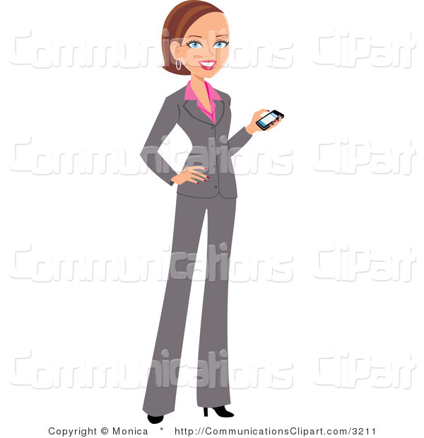 Communication Clipart Of A Brunette Business Lady Holding Cell Phone