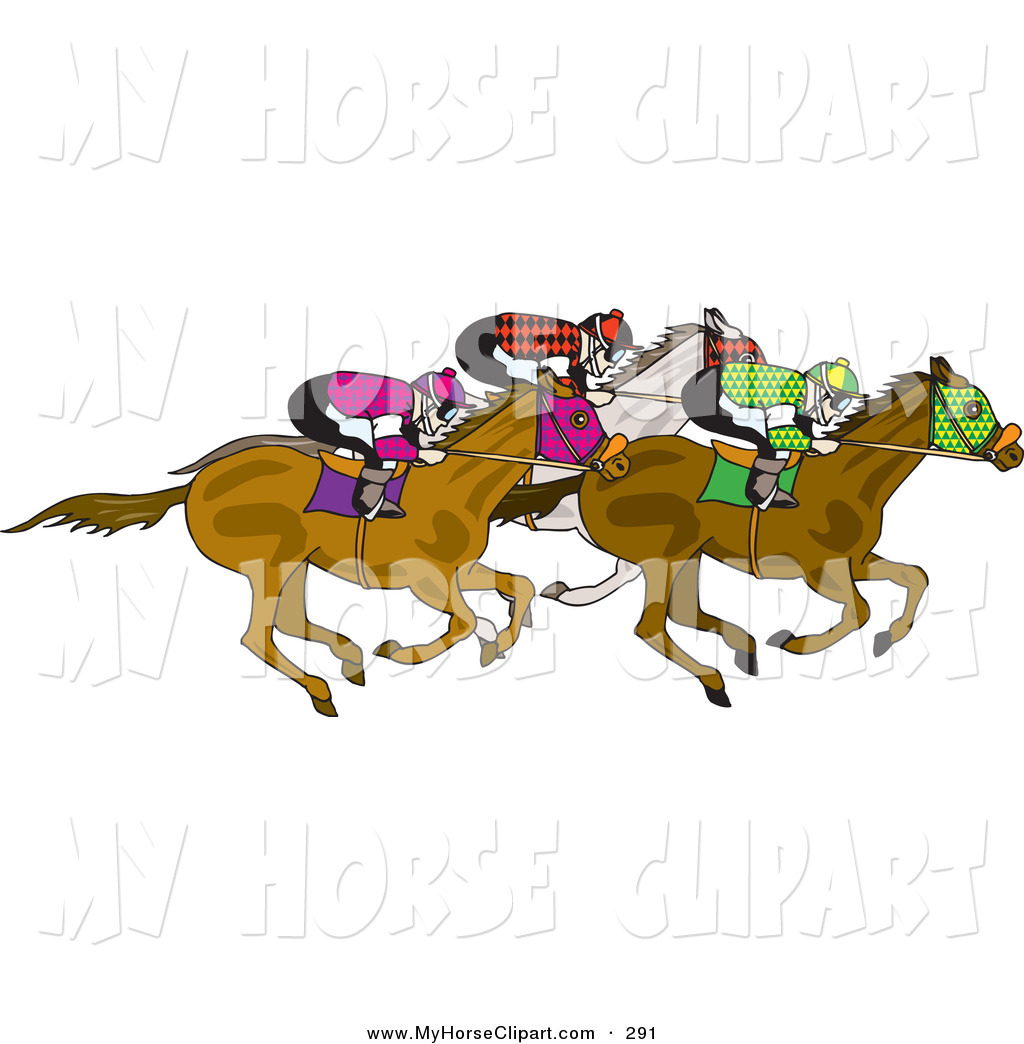 Larger Preview  Clip Art Of A Team Of Jockeys Racing On Their Horses