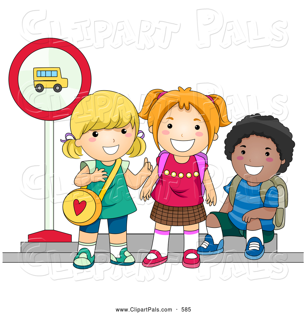 Pal Clipart Of Diverse School Kids Waiting At A Bus Stop To Go To
