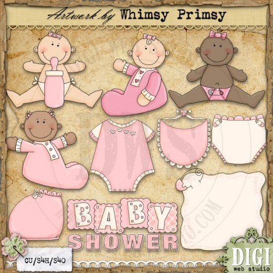 Baby Shower Girls 1   Whimsy Primsy Clip Art Download