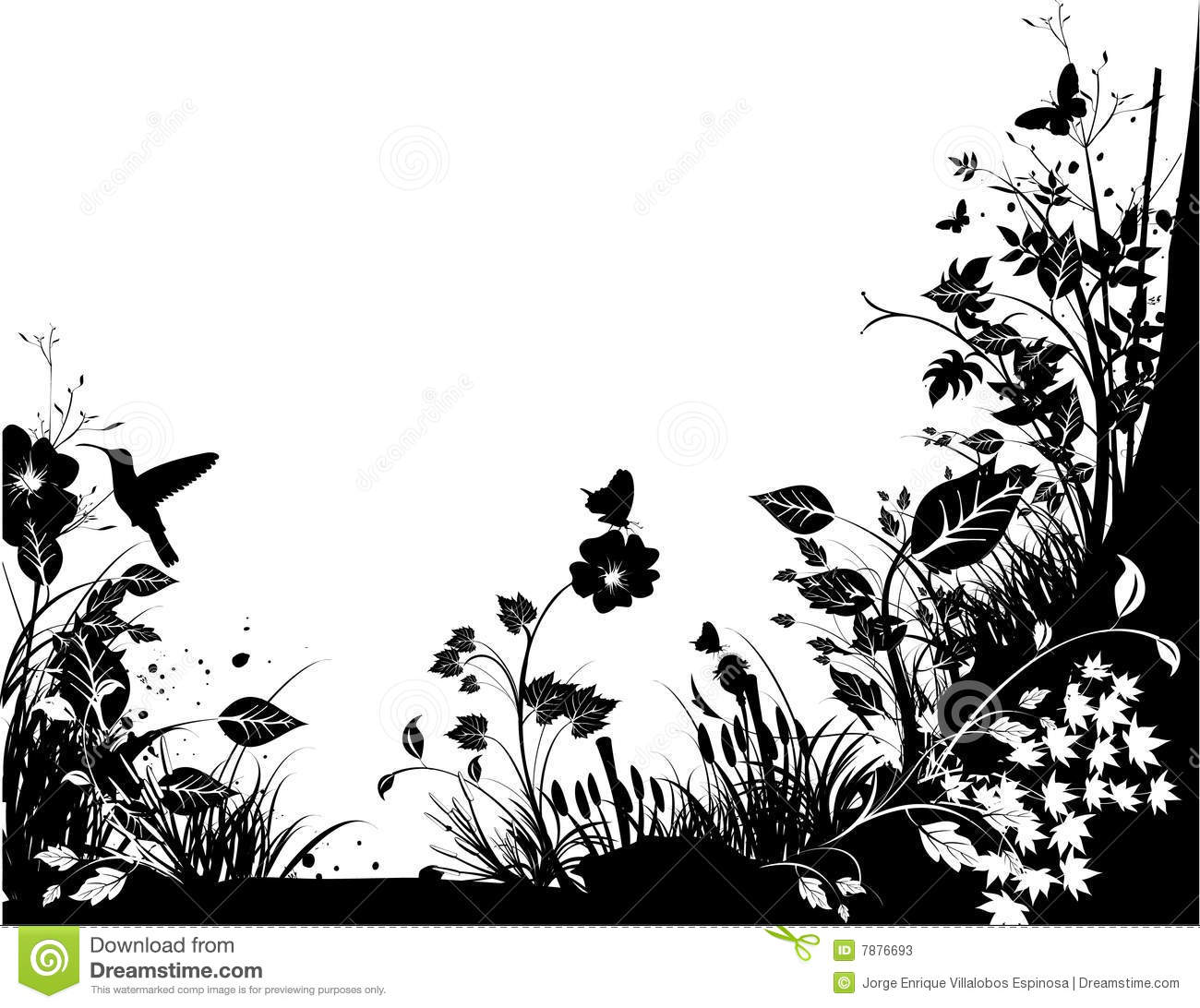 Black And White Nature Illustration Over A White Background