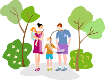 Family Walking Through The Park   Royalty Free Clip Art Picture