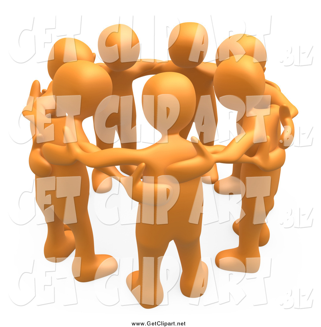 Larger Preview  Clip Art Of A 3d Orange Group Of People In A Huddle By    