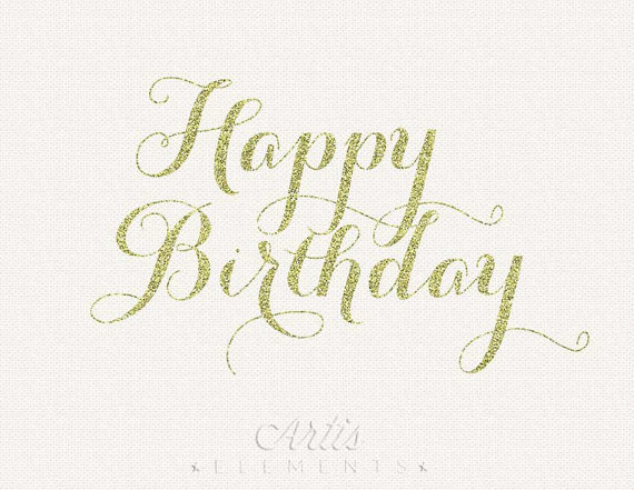 Birthday Gold Glitter Calligraphy Script   Digital Overlay Clipart