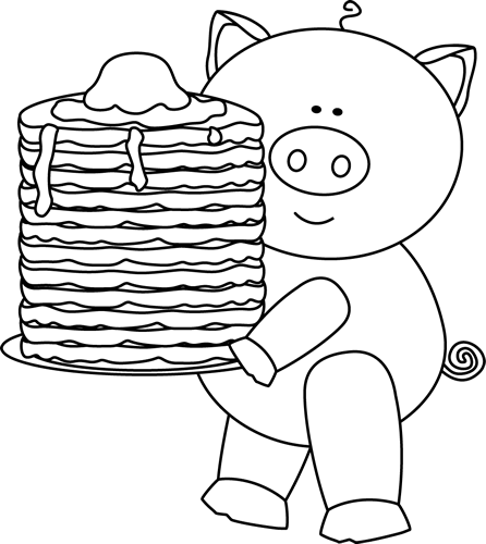 Black And White Pig With Pancakes Clip Art   Black And White Pig With