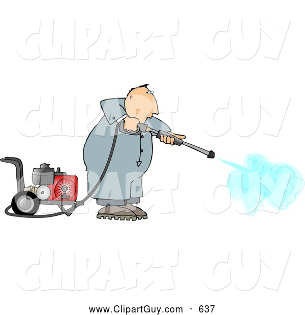 Clip Art Of Afriendly Man Cleaning With A Heavy Duty Gas Powered
