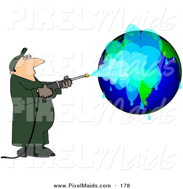 Clipart Of A Worker Man Pressure Washing A Globe On White By Djart