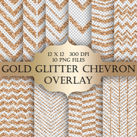 Gold Glitter Chevron Digital Clip Art Overlay   Chevron Glitter