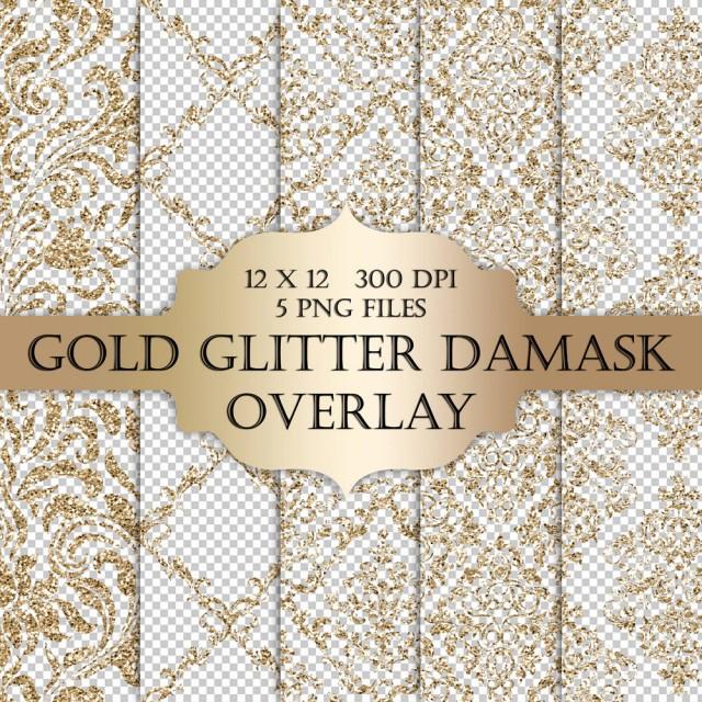 Gold Glitter Damask Digital Clip Art Overlay Damask Glitter Metallic