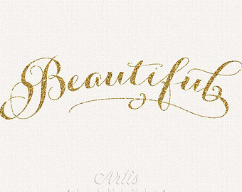 Gold Glitter Script   Pri Ntable Digital Photo Overlay Typography Clip