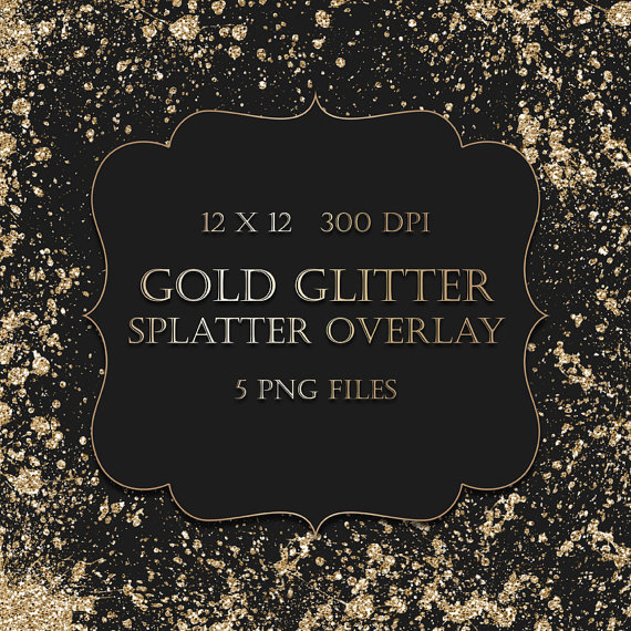 Gold Glitter Splatter Clipart Overlay   Gold Glitter Watercolor