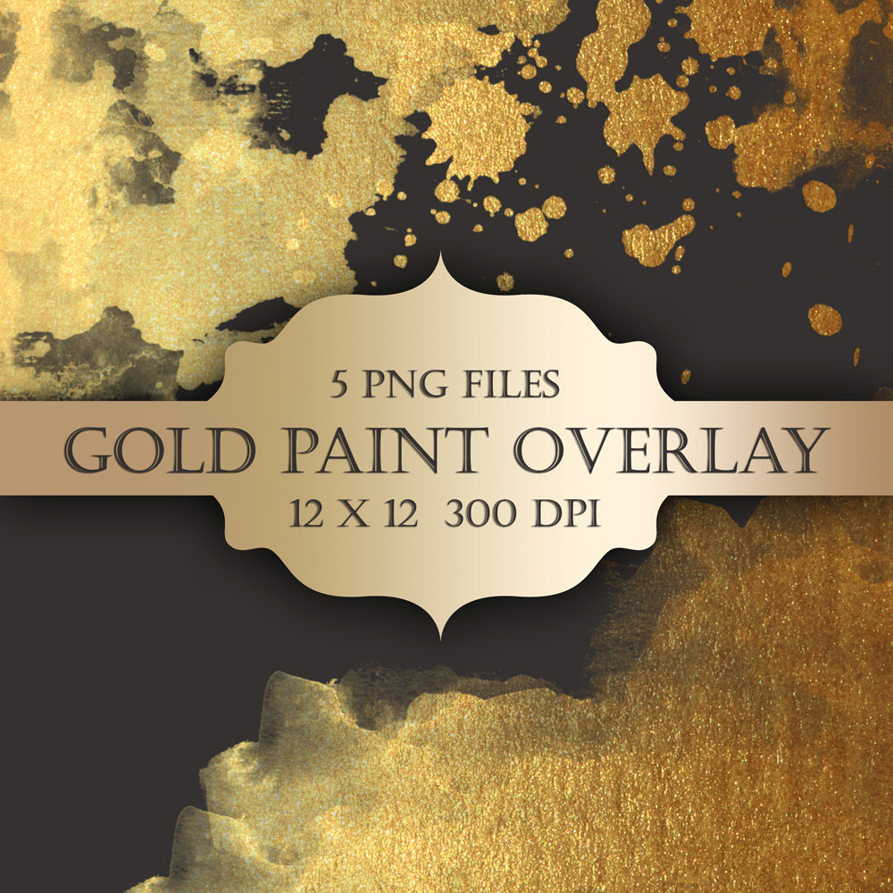 Gold Paint Digital Clip Art Overlay   Gold Glitter Watercolor Metallic