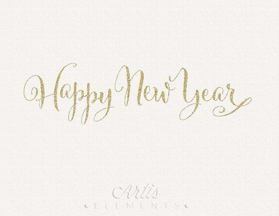 Happy New Year Clipart Gold Glitter Script   Digital Photo Overlay