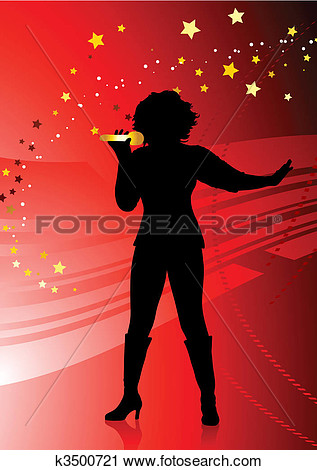 Female Singer On Abstract Red Background With Stars View Large Clip