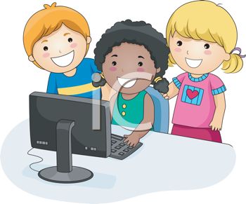Little Kids Having Fun With The Computer   Royalty Free Clipart Image