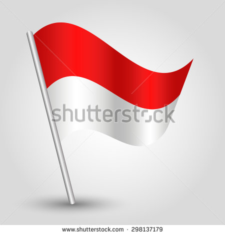 Vector Waving Simple Triangle Flag On Pole   National Symbol Of Monaco    