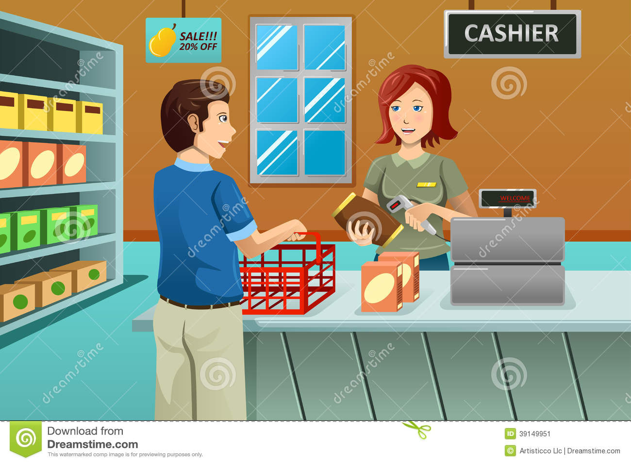 Cashier Working In The Grocery Store Stock Vector   Image  39149951