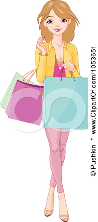 Clip Art Illustration Of A Pretty Young Woman Holding Shopping Bags