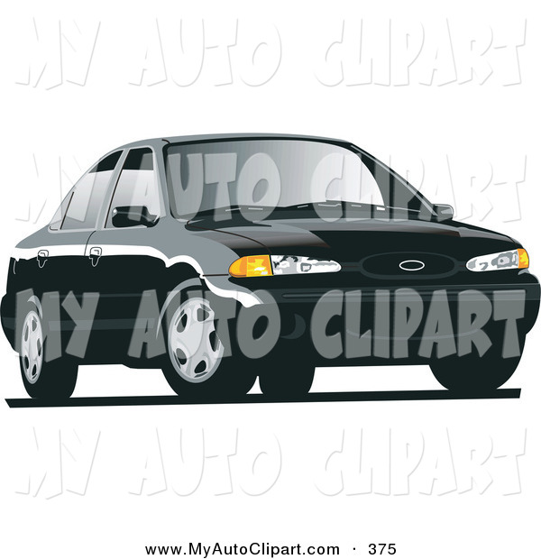 Clip Art Of A Shiny New Black Ford Contour Car With Tinted Windows By