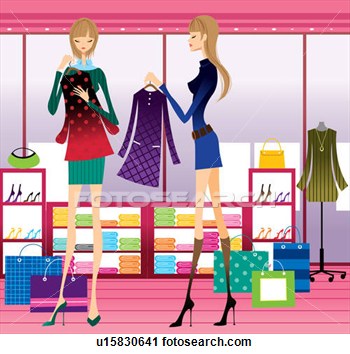Clipart   Two Young Women Clothes Shopping  Fotosearch   Search Clip