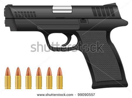 Pistol And Bullets On A White Background  Vector Illustration    Stock